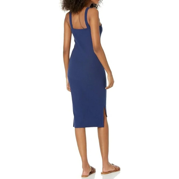THE DROP Navy Amelia ribbed dress | Fitted midi summer dress | Medium * - Picture 2 of 9
